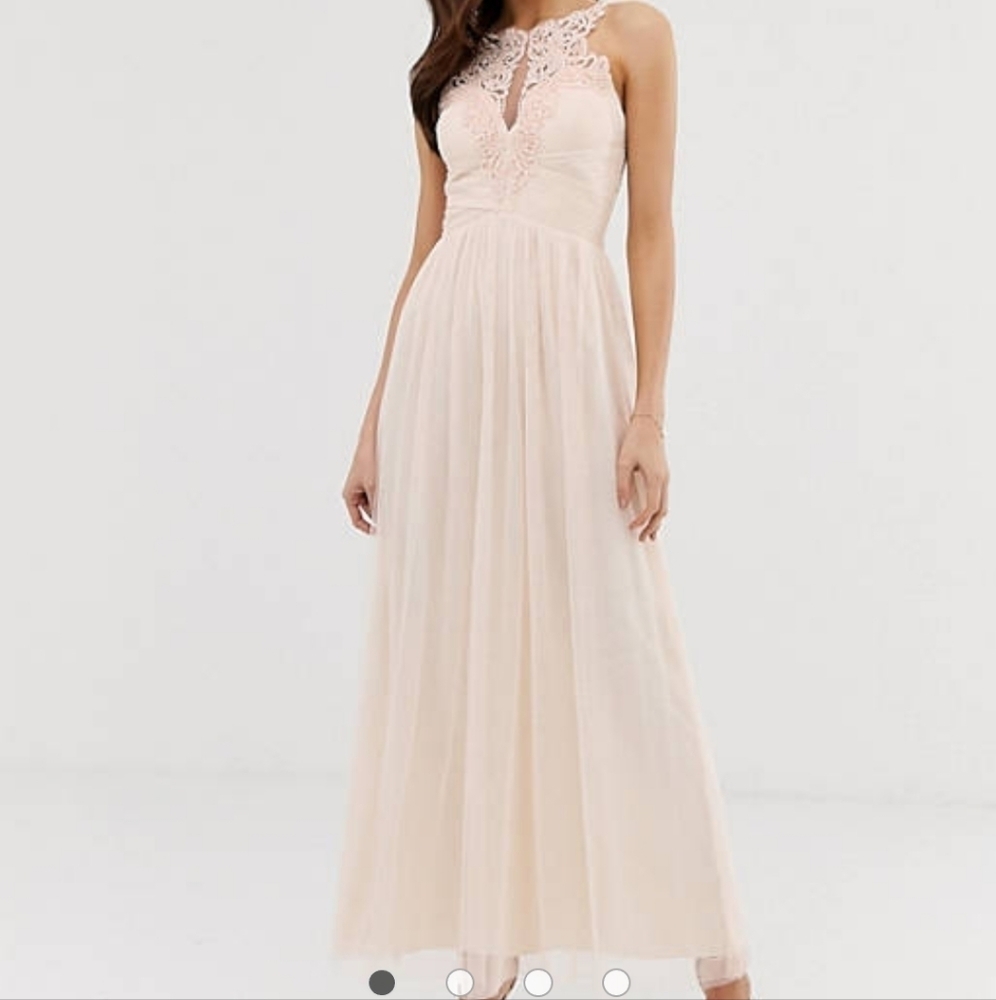 Asos Little Mistress Tulle Maxi Dress Lace Detail US 12